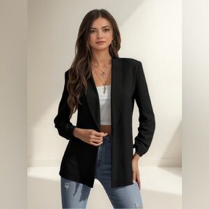 NWT Dakota Blue Womens Crepe Open Front Blazer - Black